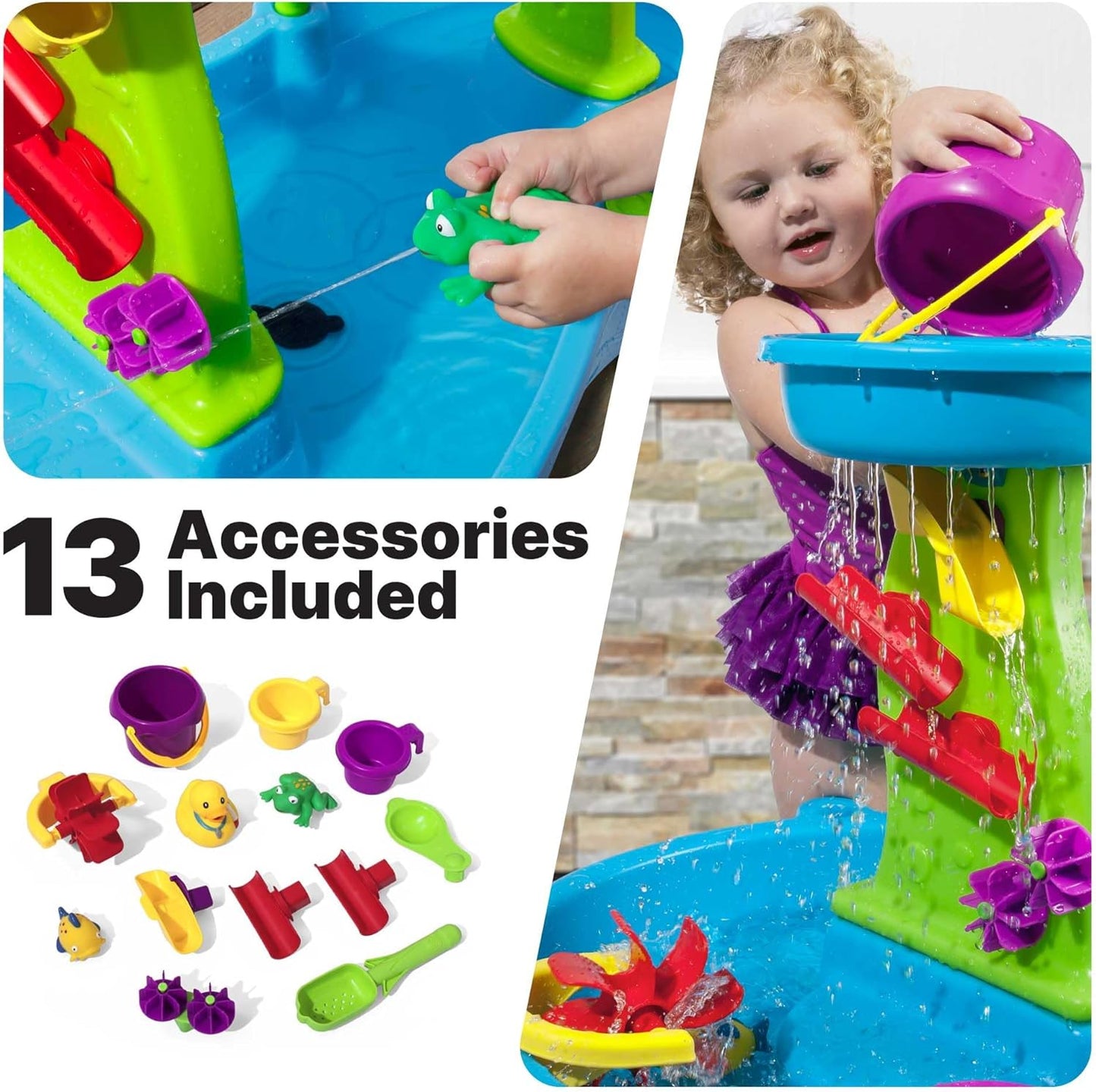 Step2 Rain Showers Splash Pond Water Table | Kids Sensory Playset with 13 Accessories for Outdoor Fun, Blue & Green, Ages 1.5+