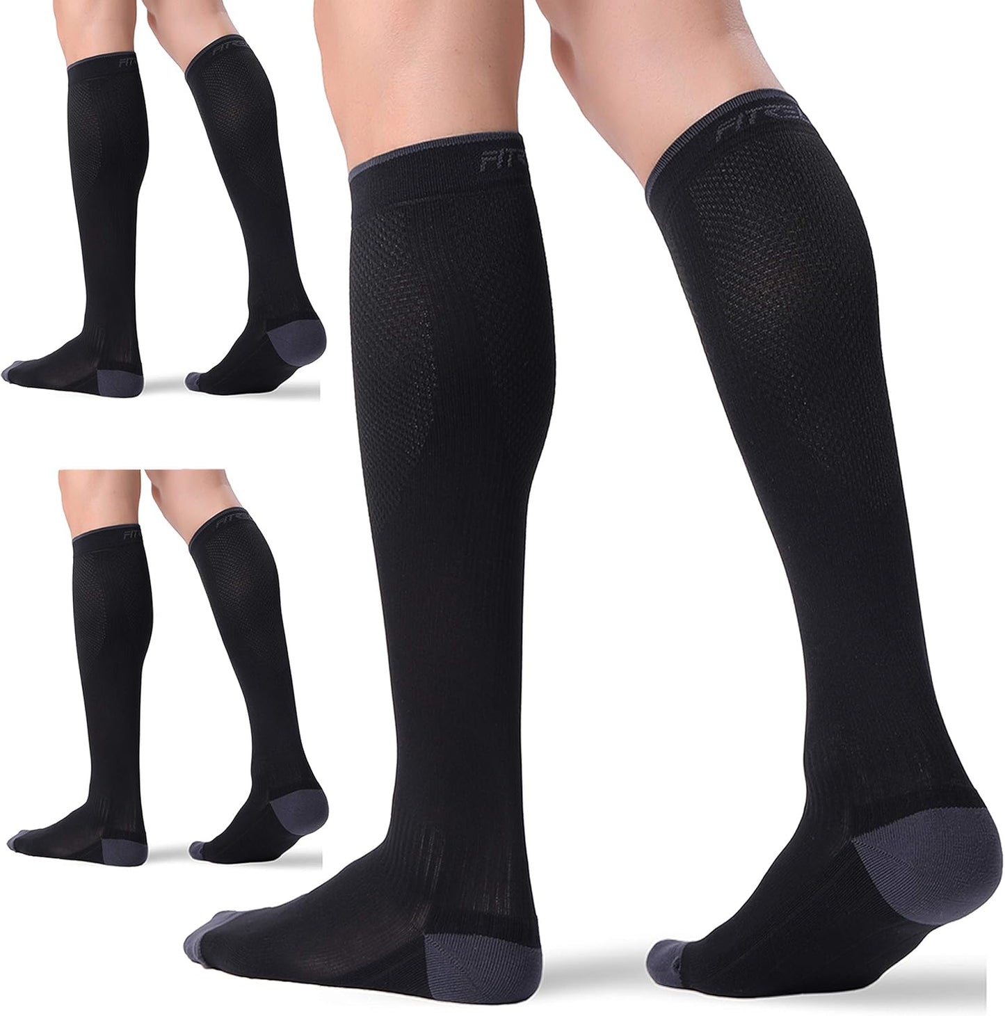 FITRELL Compression Socks for Men & Women - 20-30mmHg Circulation Support | 3 Pairs