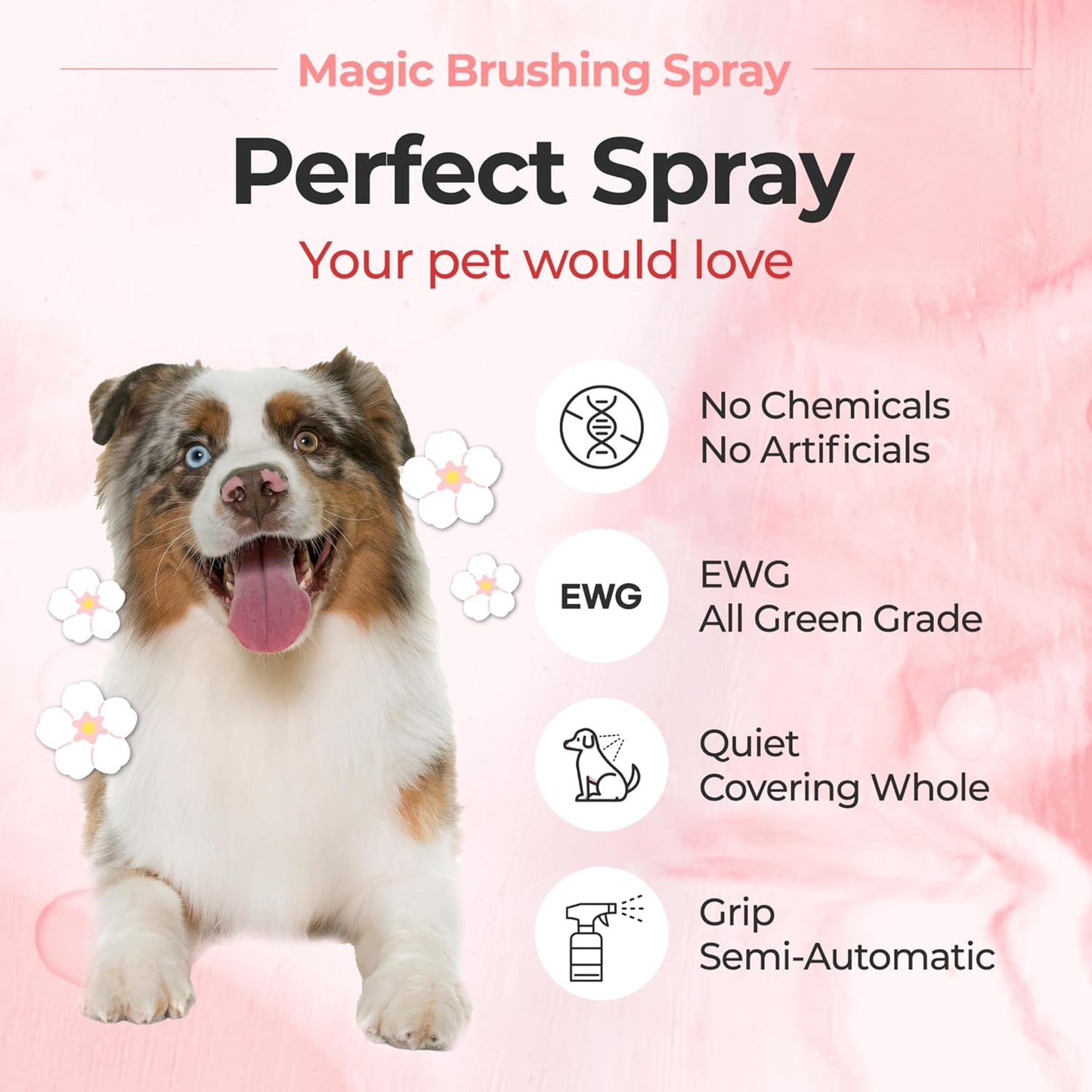Magic Brushing Spray for Dogs - Fur Detangler & Conditioner | Hypoallergenic Deodorizer, 5.8fl oz (170ml)