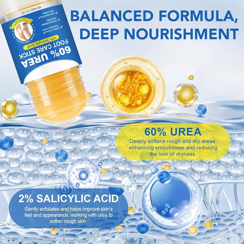Urea Foot Care Stick - 60% Urea & 2% Salicylic Acid | Fast Absorbing Moisturizer for Dry Cracked Heels & Calluses (1 Pack)