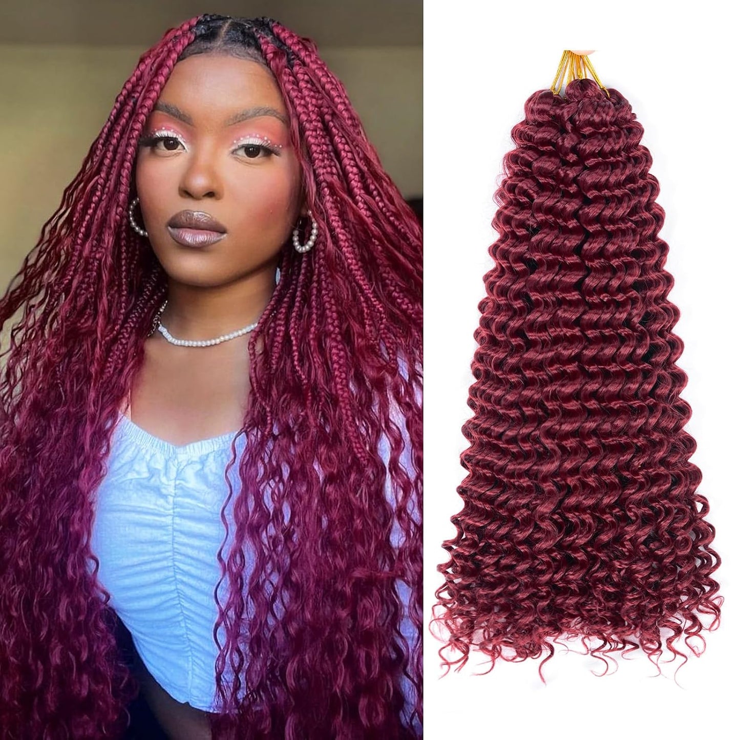 Ocean Wave Crochet Hair Extensions - Deep Wave Synthetic Braiding Hair for Women | 24 Inch, #1B (Pack of 2)