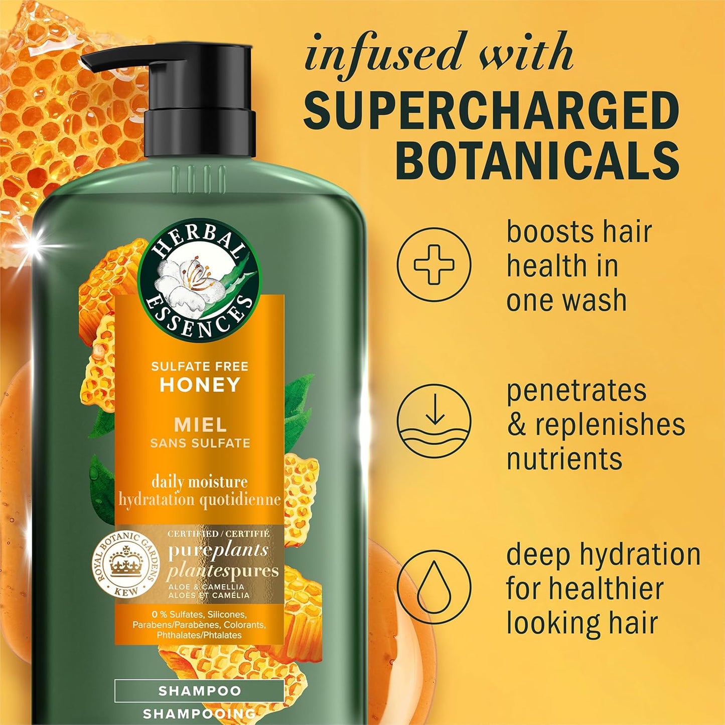 Herbal Essences Sulfate Free Shampoo - Daily Moisture & Nourishment with Honey, Aloe Vera & Camellia Oil | 33.8oz