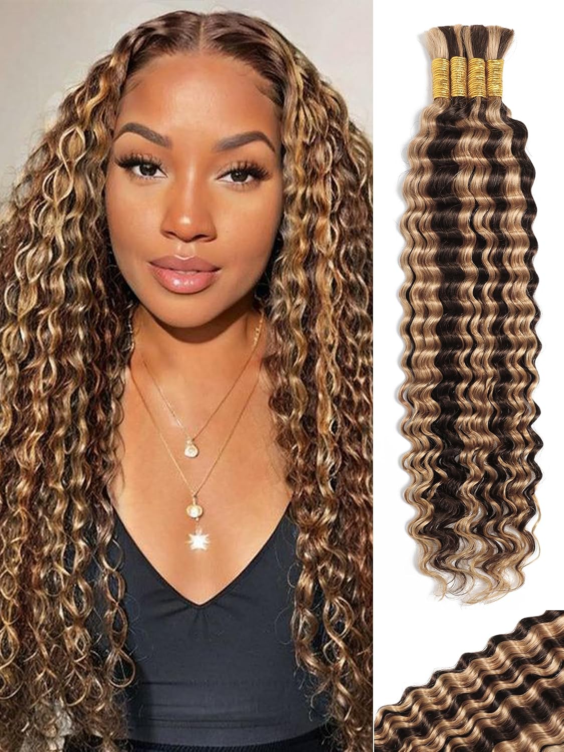 Human Braiding Hair - 18 Inch Deep Wave Bulk Extensions | 4 Bundles, No Weft, 10A Quality