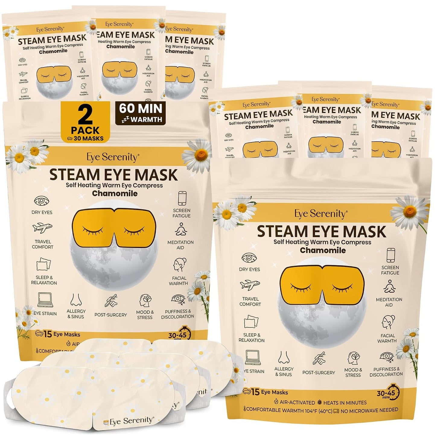 Heated Eye Mask - Eye Serenity Steam Mask for Dry Eyes | Moist Heat Relief for Styes & Puffiness - Lavender