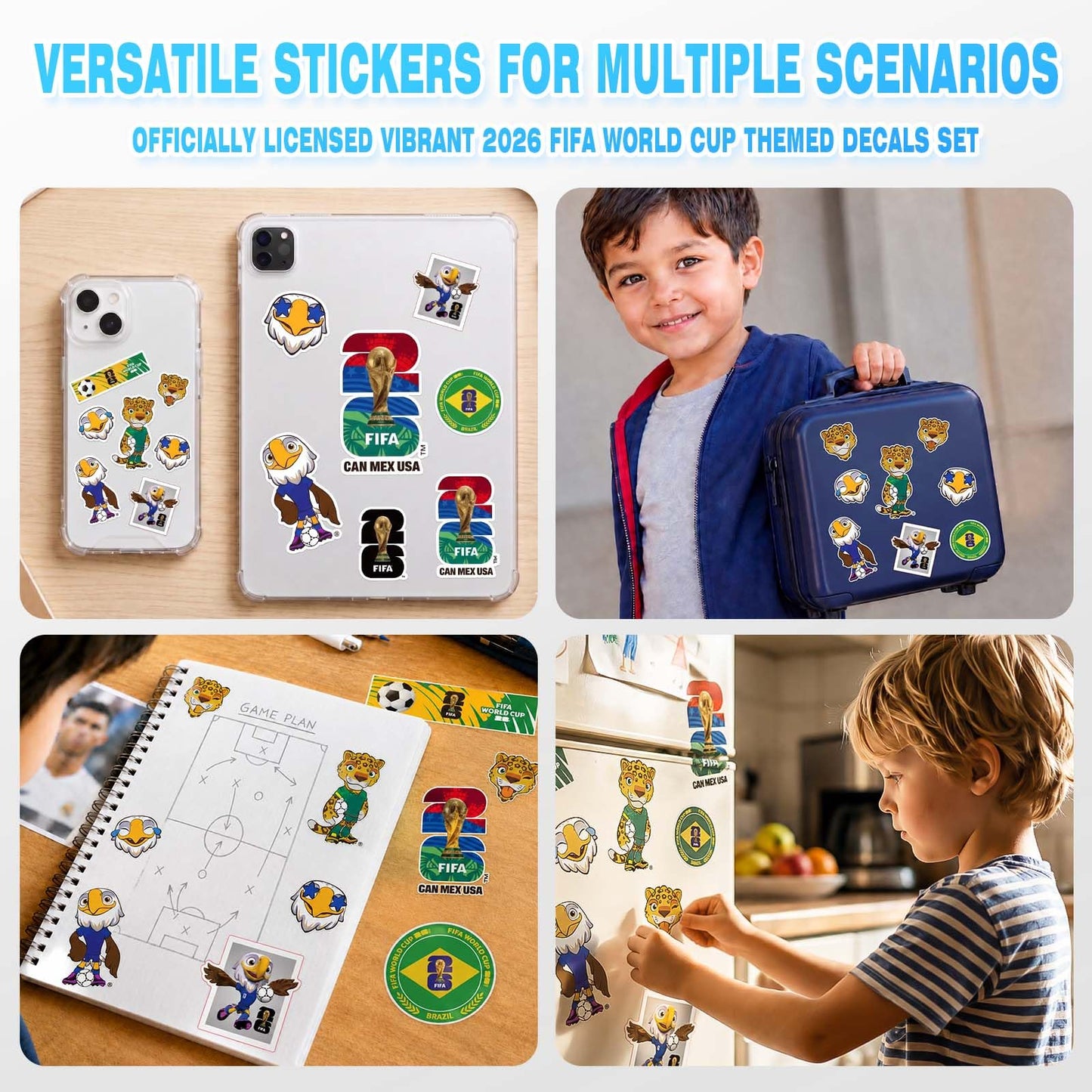 FIFA World Cup 2026 Stickers - Official Soccer Sticker with Trophy, Host City, Flags & Mascot Design, Waterproof Stickers for Water Bottle Laptop Phone, Soccer Party Favors (FIFA Nation Collection B)