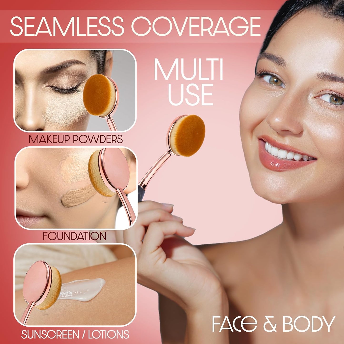 Multipurpose Oval Makeup Brush Set - Premium Face & Body Brushes for Seamless Application | Includes Silicone Brush Cleaner