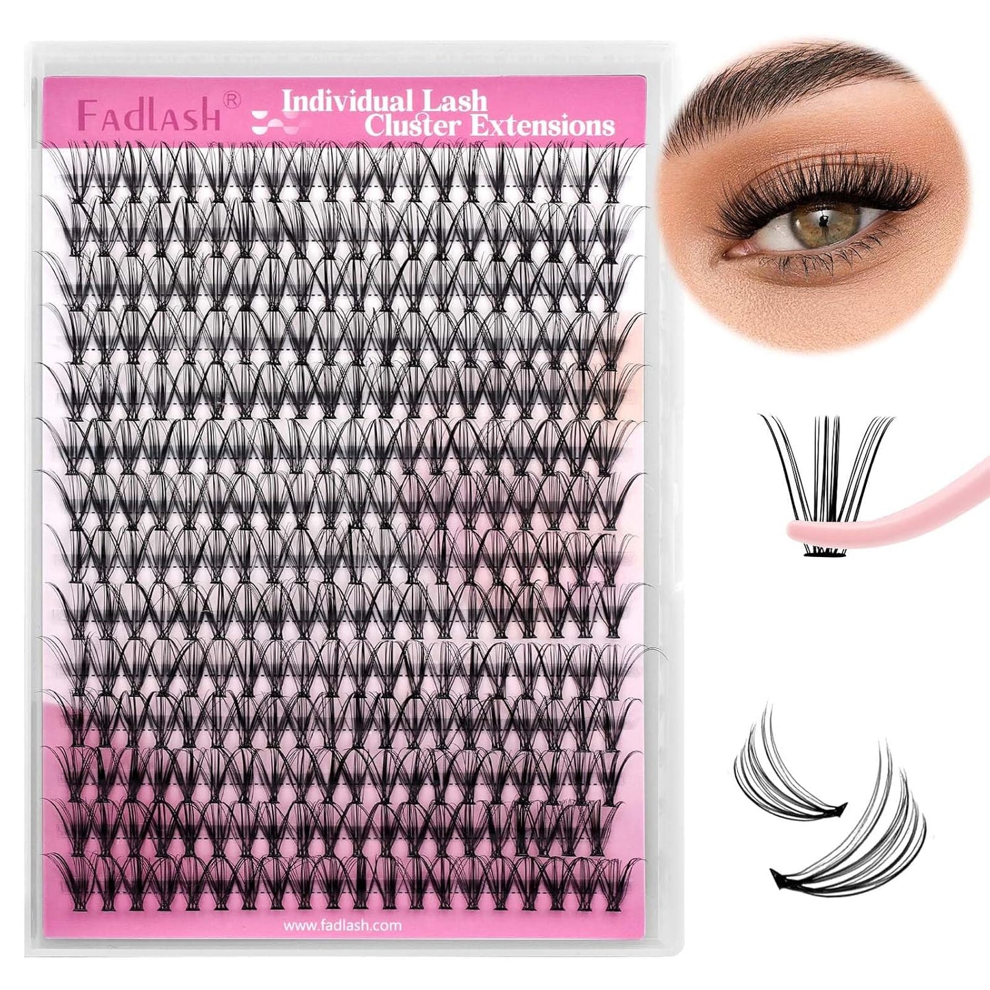 FADLASH Natural Eyelash Clusters - Fluffy 100D/200D Extensions | DIY Home Use, 8-16mm D Curl, 2 Pack