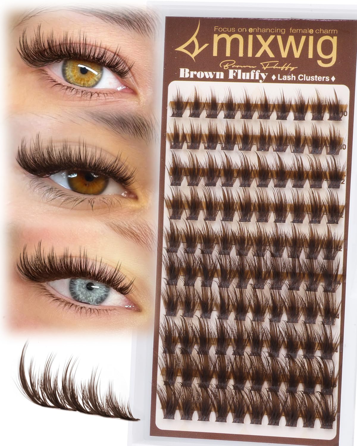 Brown Lash Clusters Manga Eyelash Clusters Fluffy Cluster Eyelash Extensions Natural Spiky Cluster Lashes Wispy Dark Brown Individual Lashes 10-16MM D Curly DIY Lash Extension by Lvmixwig