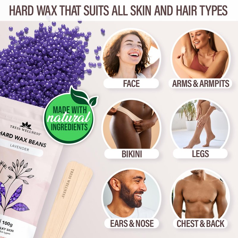 Tress Wellness Award Winning Waxing Kit for Sensitive Skin, Safe for Face & Skin, Easy to Use, At-Home Kit for Face, Bikini, Brazilian & Full Body - Digital Display, Watercolor White