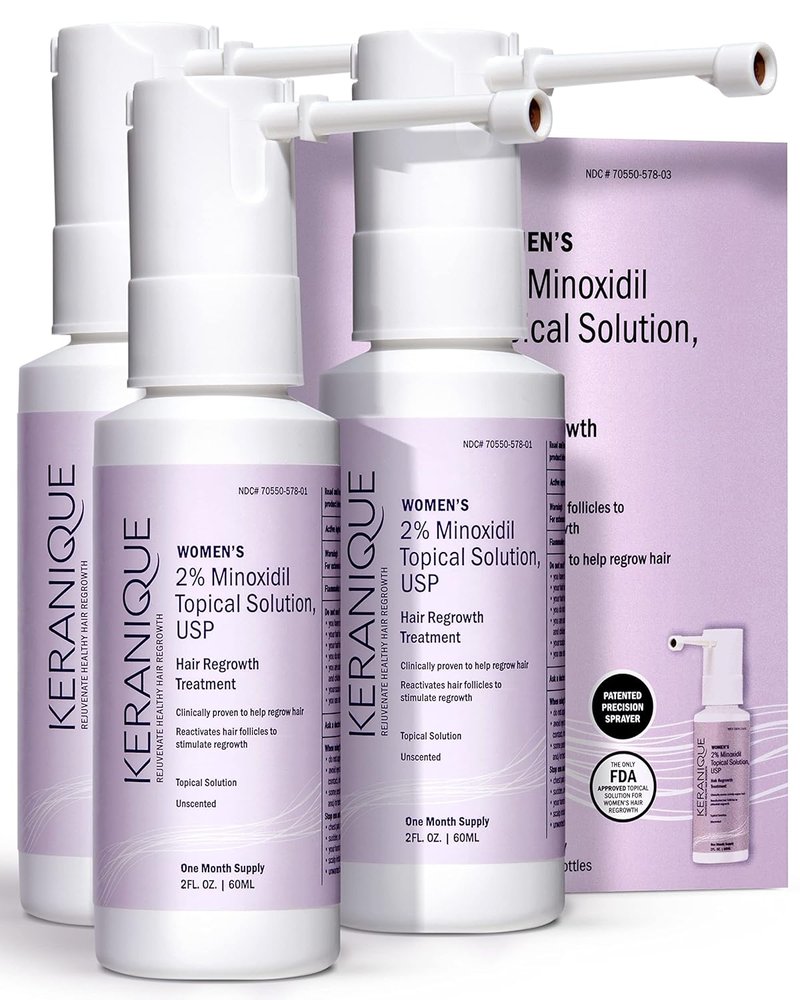 Keranique Hair Regrowth Treatment for Women - 2% Minoxidil Topical Solution | 3-Pack, Precision Spray Applicator, 2 Fl Oz