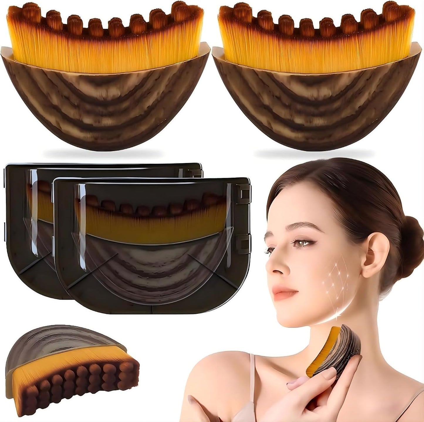 Facial Lymphatic Drainage Brushes Set - Jawline Sculpting & Puffiness Relief | Soft Bristle Massage Tool