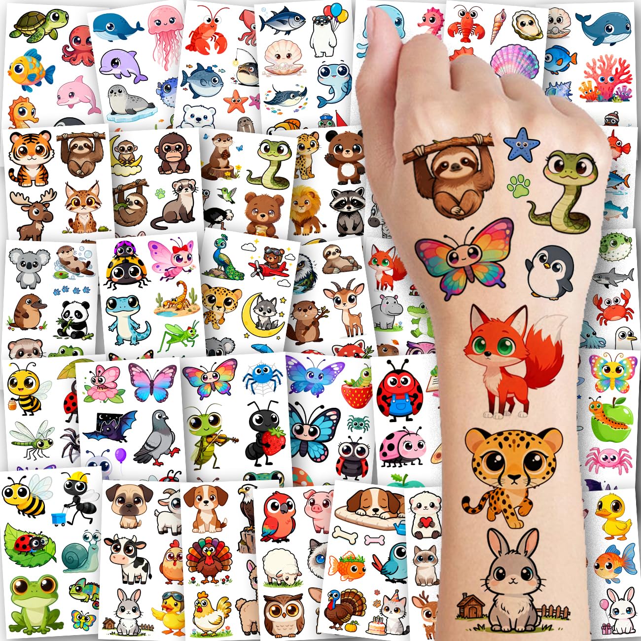 CHARLENT Animals Temporary Tattoos for Kids - 36 Sheets Cute Animals Tattoo Stickers for Boys Girls Birthday Party Supplies,Goodie Bag Stuffers & Decoration