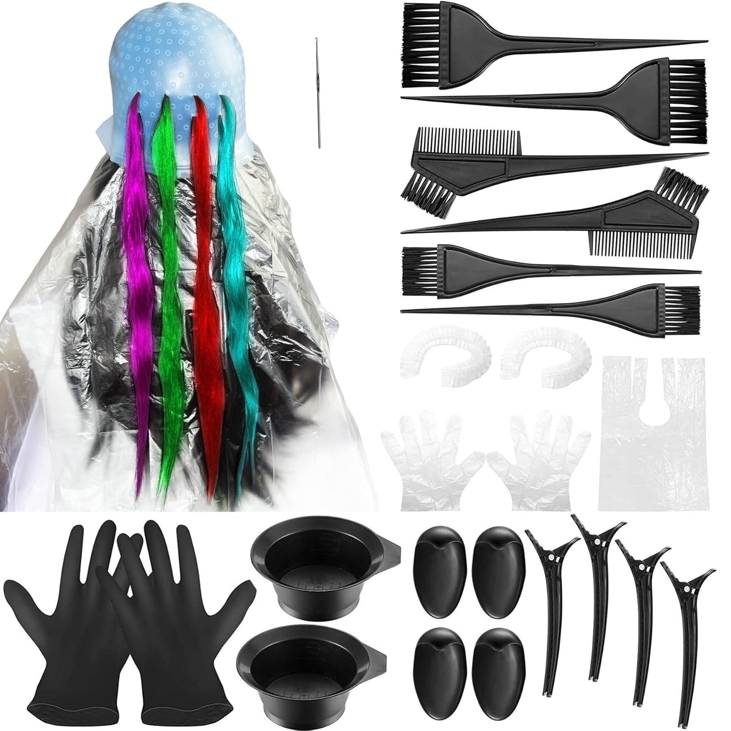 Silicone Highlight Caps - 24 Reusable Hair Coloring Caps with Hooks | Professional Hair Dyeing Tools for Men & Women