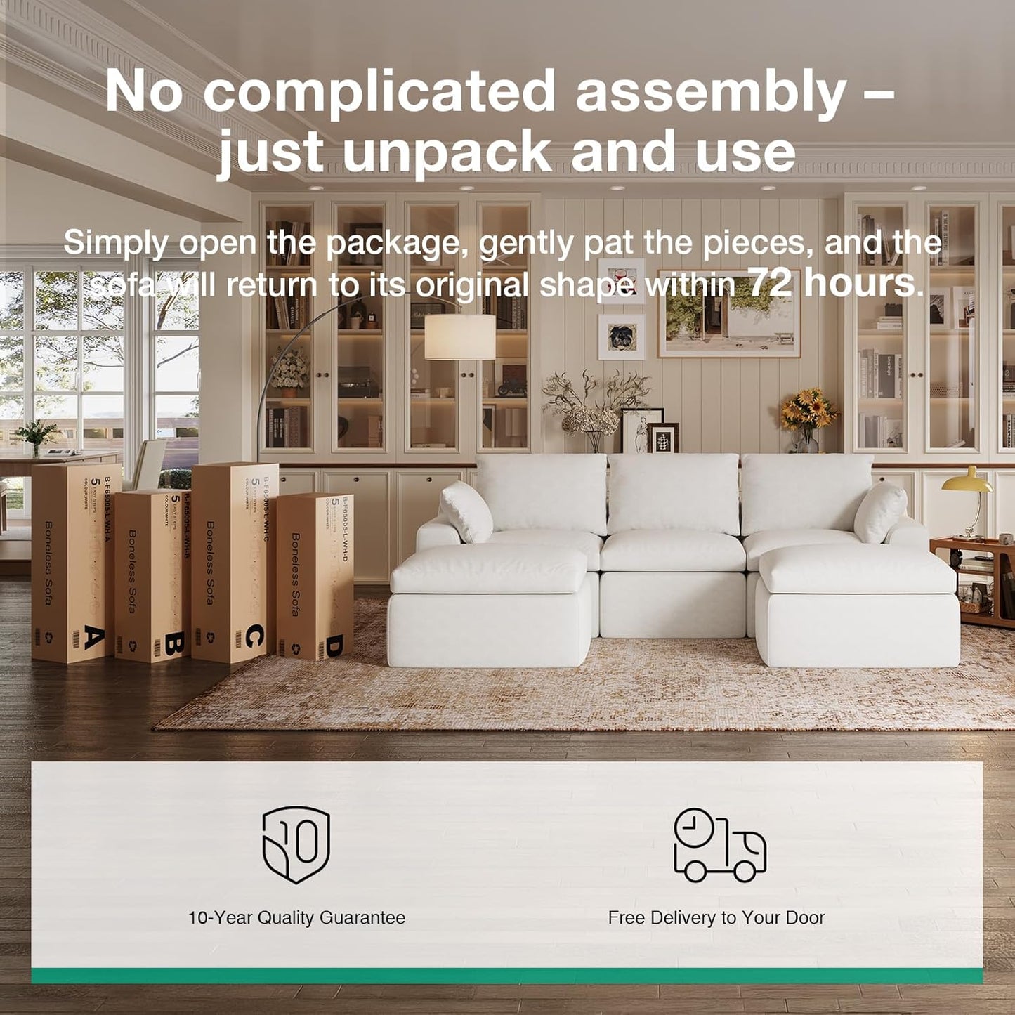 Modular Cloud Couch - Modern Sectional Sofa with Smart Coil® Support | Chenille Fabric, 5-Seater, White