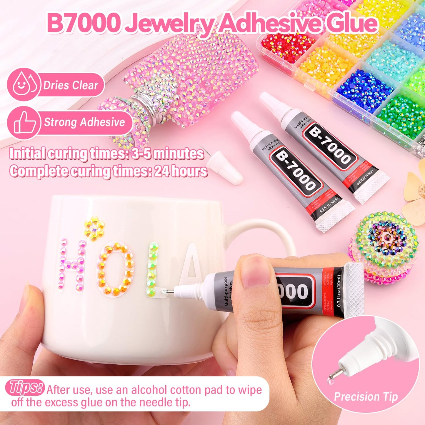 50000Pcs Jelly Rhinestones for Bedazzling Kit, Multi-Color 3mm Resin Flatback Gems with 3Pcs 10ml B7000 Jewelry Glue, Bedazzled Crystal for DIY Crafts Clothing Nail Art Makeup