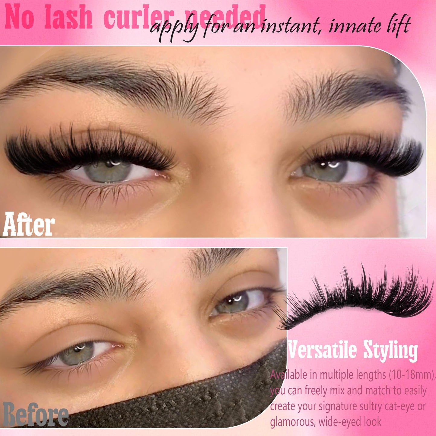 Volume Lash Clusters with Spiky Manga Lash Clusters 300D Eyelash Clusters 10-18MM Thick Wispy D Curl Cluster Eyelash Extensions 3D Fluffy Cluster Eyelash Extensions by FANXITON