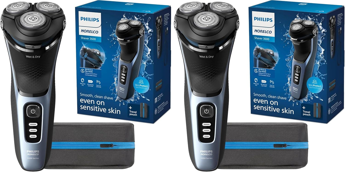 Philips Norelco Shaver 3900 Series - Wet & Dry Electric Shaver with Travel Pouch & Charging Stand | Storm Blue, Model S3341/92