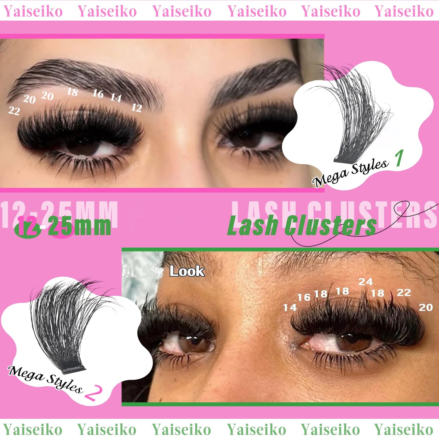 Yaiseiko Lash Clusters Kit 100D+200D Thick Volume Eyelash Clusters Kit 12-25mm Wispy Individual Lashes D Curl Long Cluster with Lash Bond and Seal Waterproof DIY Lash Extension Kit(KIT-280PCS)