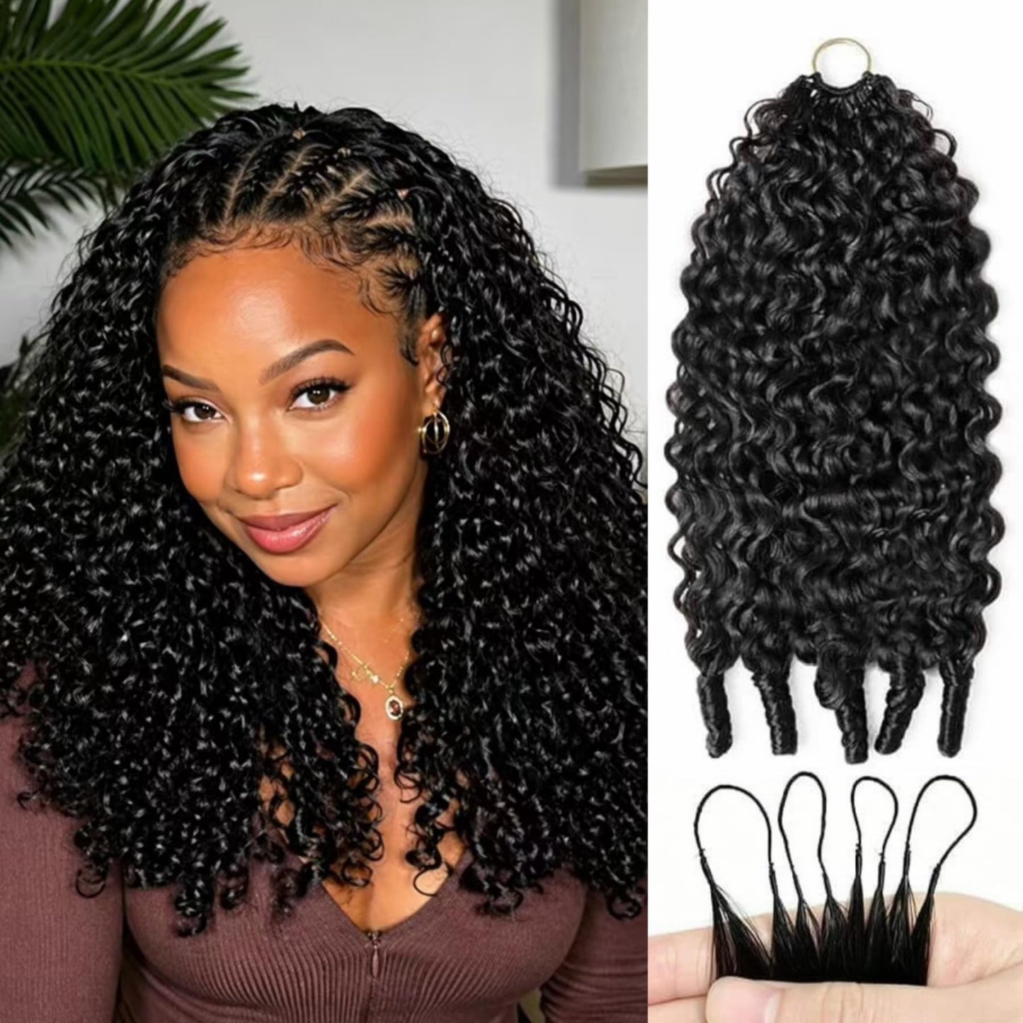 Burmese Curly Crochet Human Hair 16 Inch 50g Knotless Pre-Separated Feather Crochet Human Hair,Time-Saving,Lightweight Reusable Miracle Knots Hair With Spiral Curl for Black Women Natural Black Color