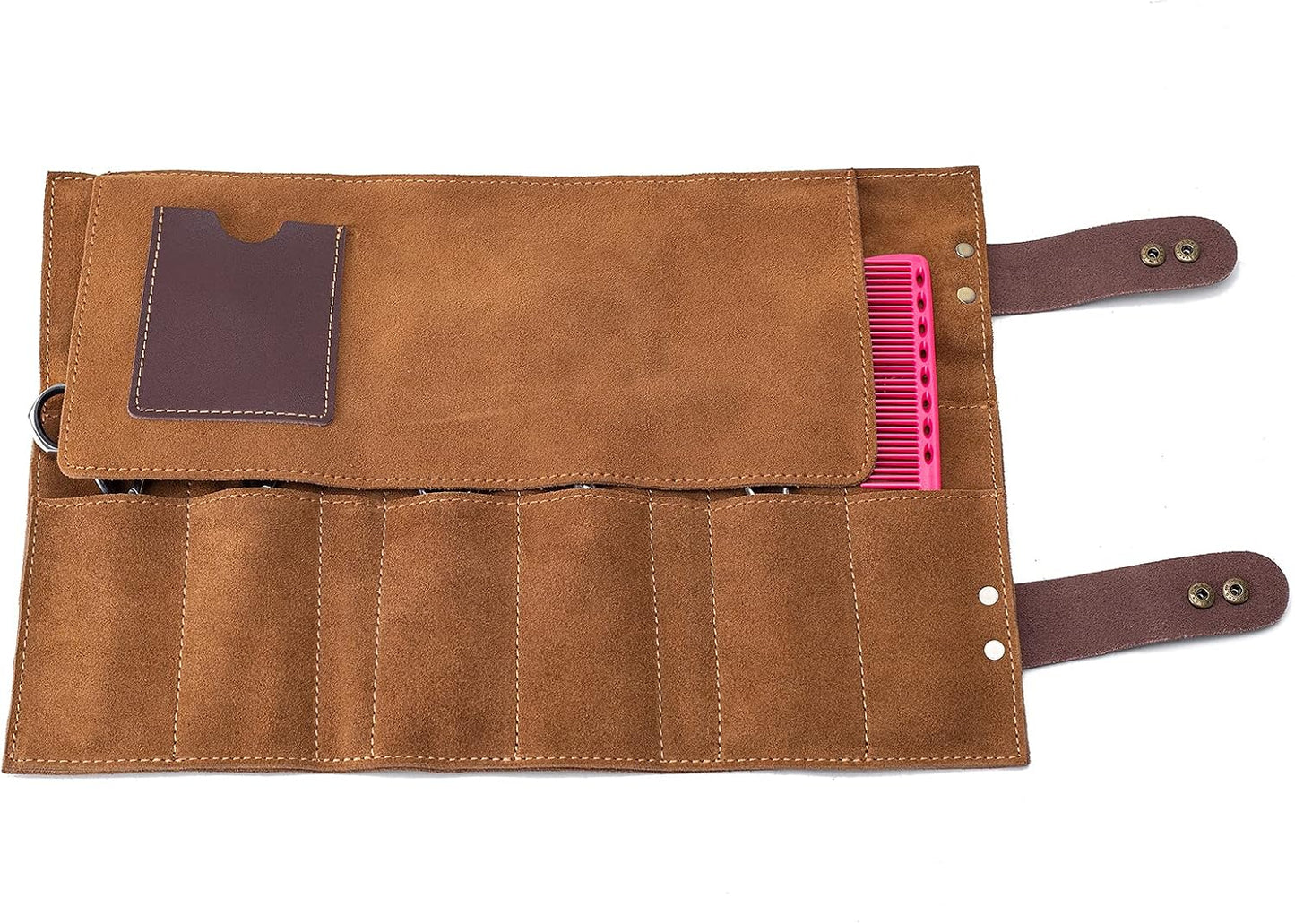 Hair Stylist Scissor Holder Pouch - Real Leather Organizer Bag for Salon Tools | Brown