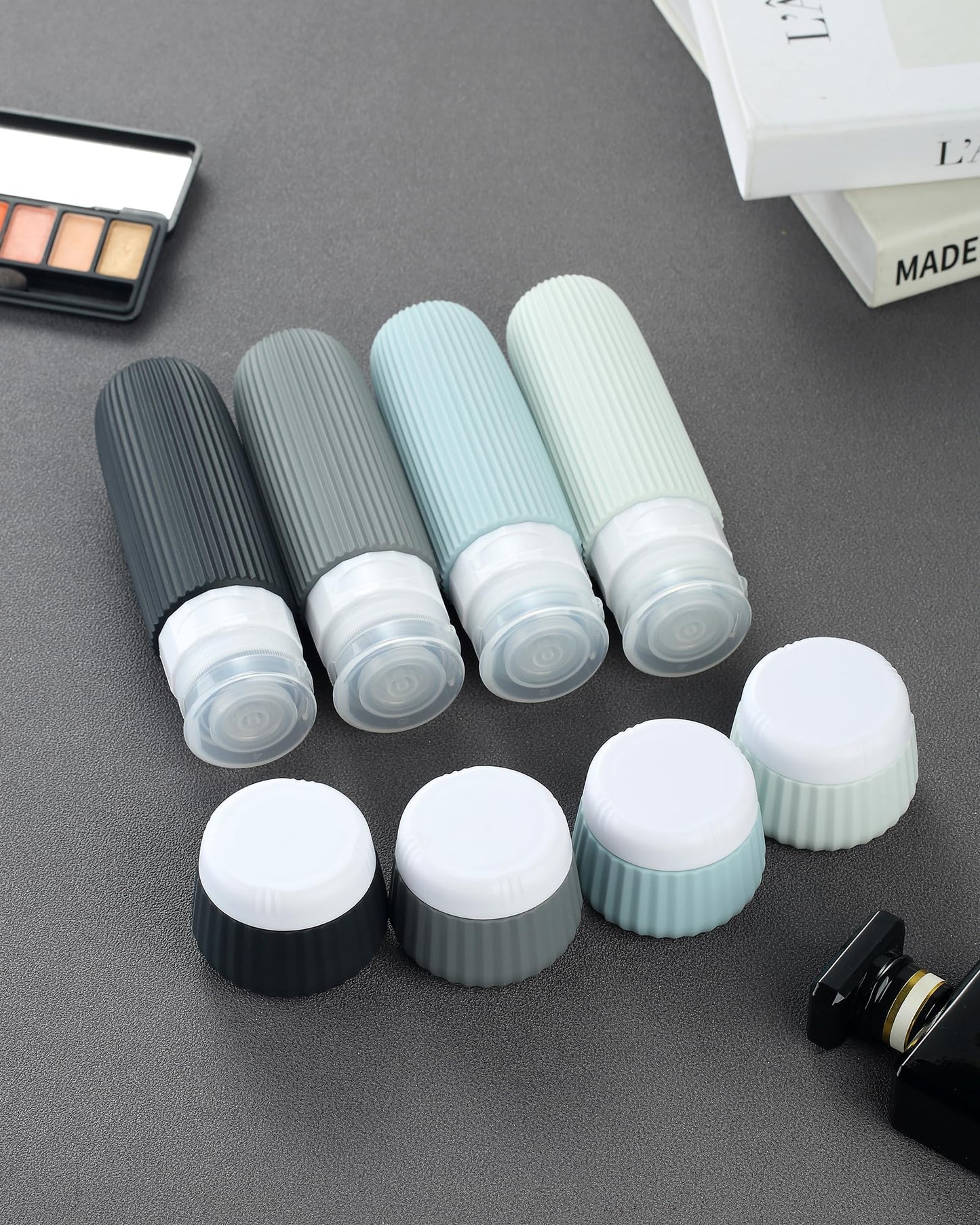 Mrsdry Travel Bottles - 8 Pack, TSA Approved Travel Size Toiletries, Leak Proof Silicone Squeezable Containers in Clear Bag