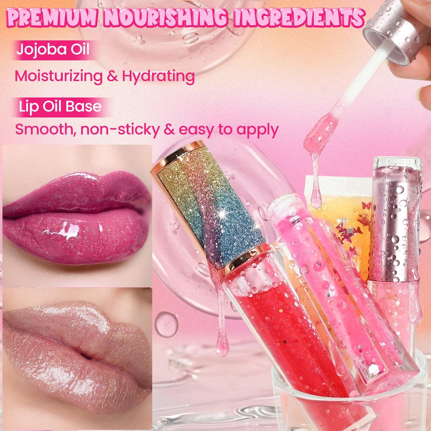 Gdblsm Lip Gloss Making Kit- DIY Lip Gloss Set for Women, Make Your Own Makeup Set with Moisturizing Clear Base, Pigments, Glitter, Jojoba Oil, Fun Lipstick Making Kit Gifts for Women Makeup Lover