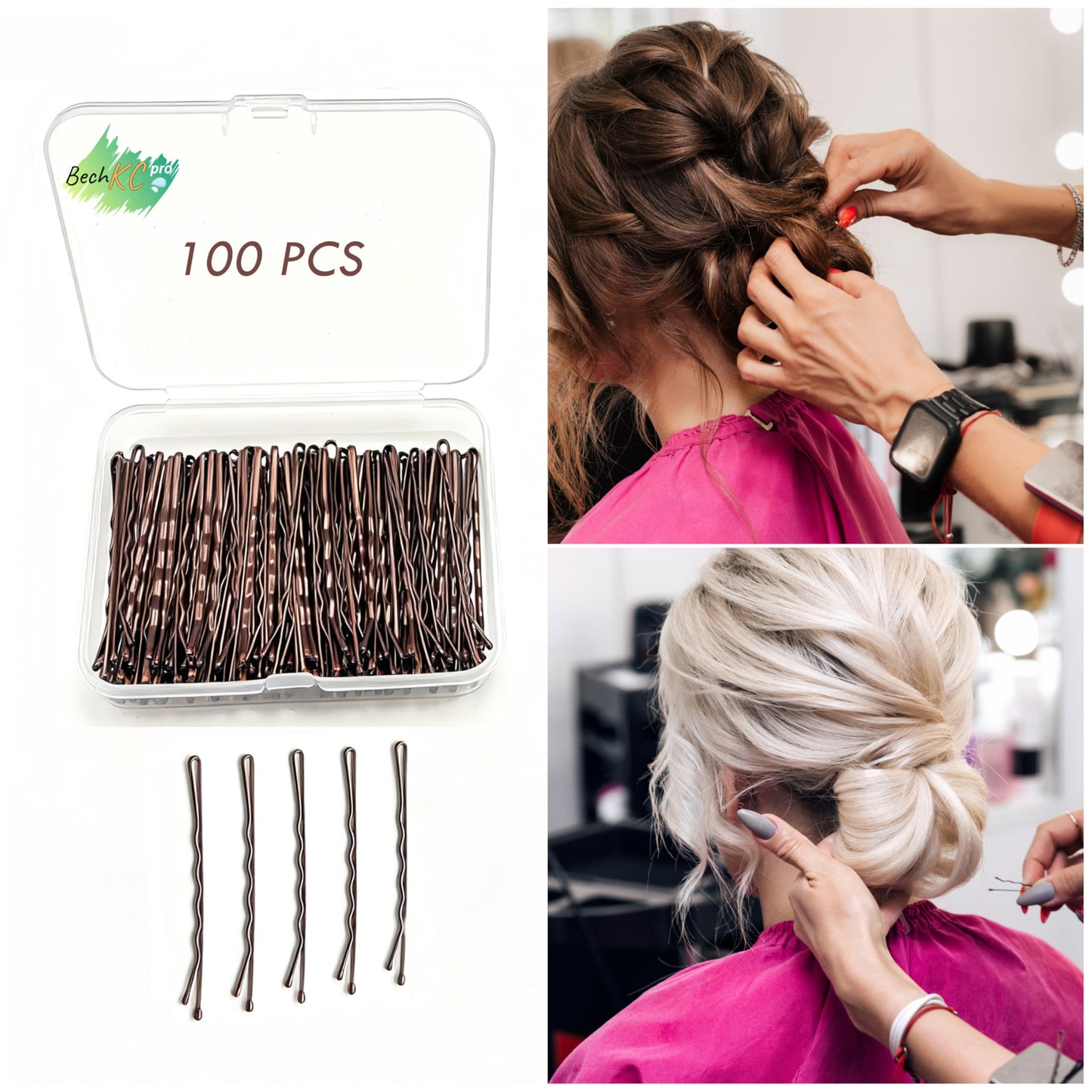 BechKCpro 100 Pcs Brown Bobby Pins for Women, 2.2" Non-Slip Wavy Hair Pins - Premium Enamel Coating, Rustproof Hair Clips with Ball Tips & Storage Box, Hair Accessories for Styling/Wedding
