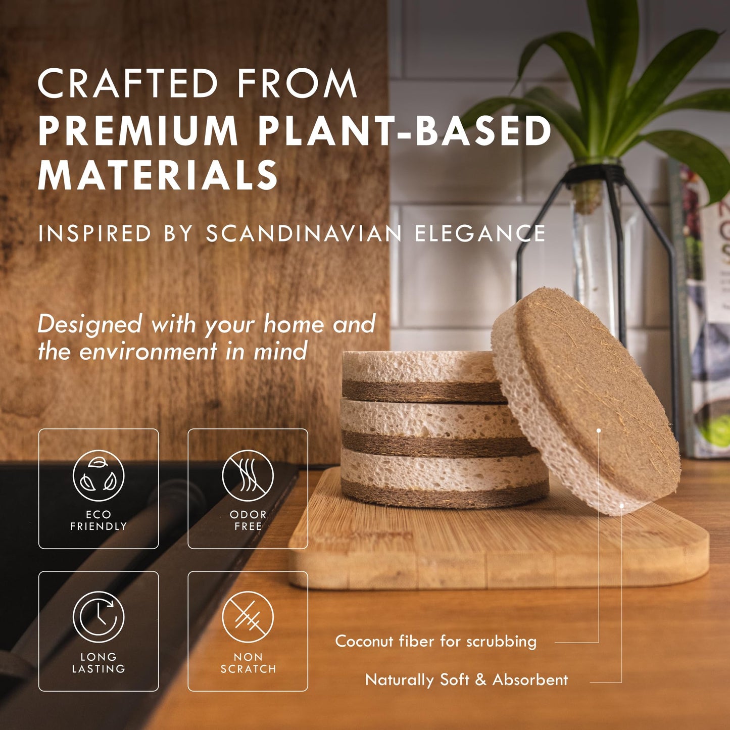 Bluum Kitchen Organic Kitchen Sponges 6-Pack – Non Toxic Sponges for Dishes, Natural Dish Sponge Set, Plant Based Cellulose & Coconut Fiber Sponge, Biodegradable, Compostable, Eco Friendly