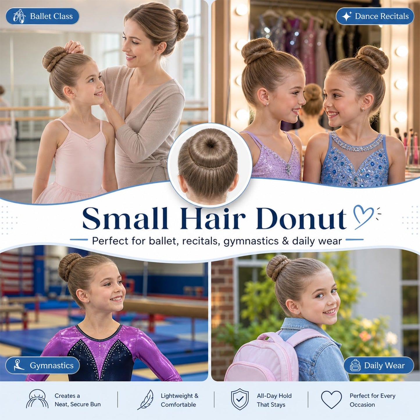 whisrvival 6pcs Hair Donut Bun Maker 2 Sizes in 1 Set(Small + Medium), Firm Hold Bun Shaper Ring for Women Girls Casual Styling | Includes 5 Hair Ties and 20 U Pins (Tan Brown)