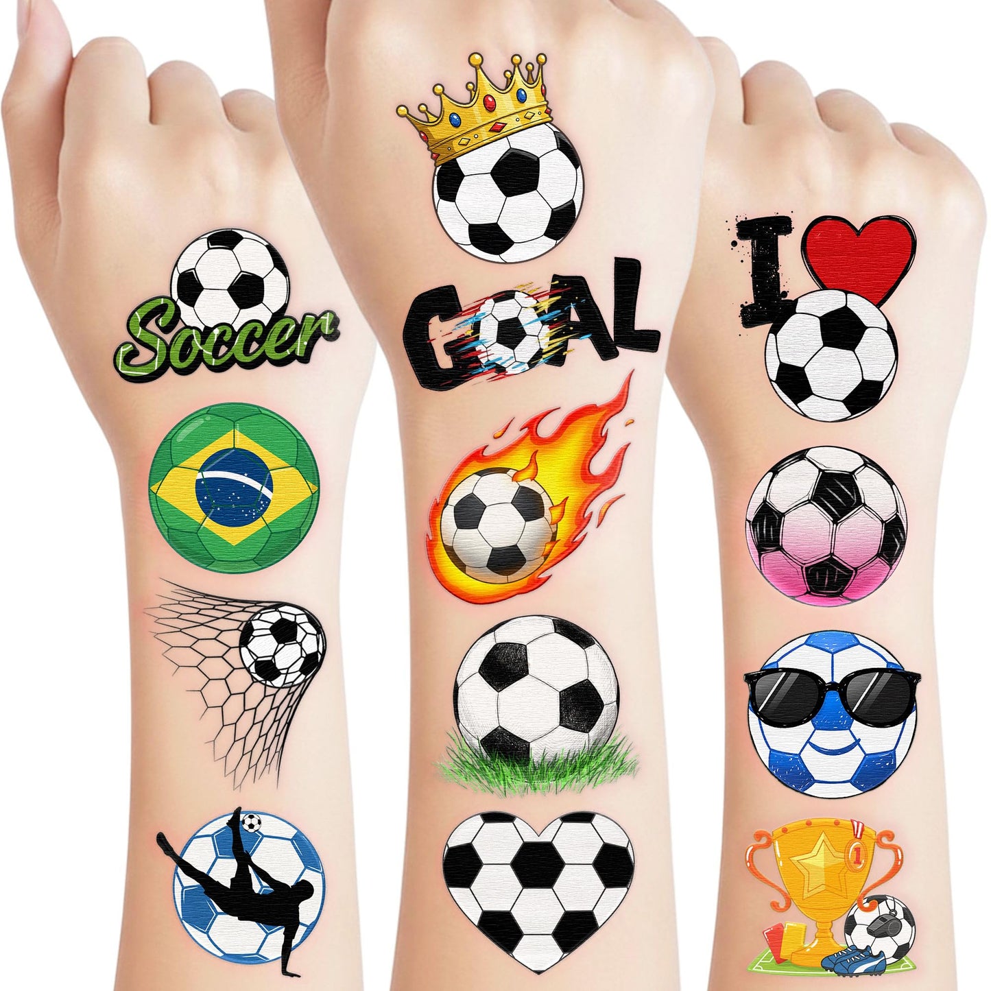 96PCS Soccers Temporary Tattoos Stickers - Sport Soccer Themed Birthday Party Favors Birthday Party Decorations Supplies Accessories Gift Idea For Kids Teen Boys Girls Classroom Prizes Rewards