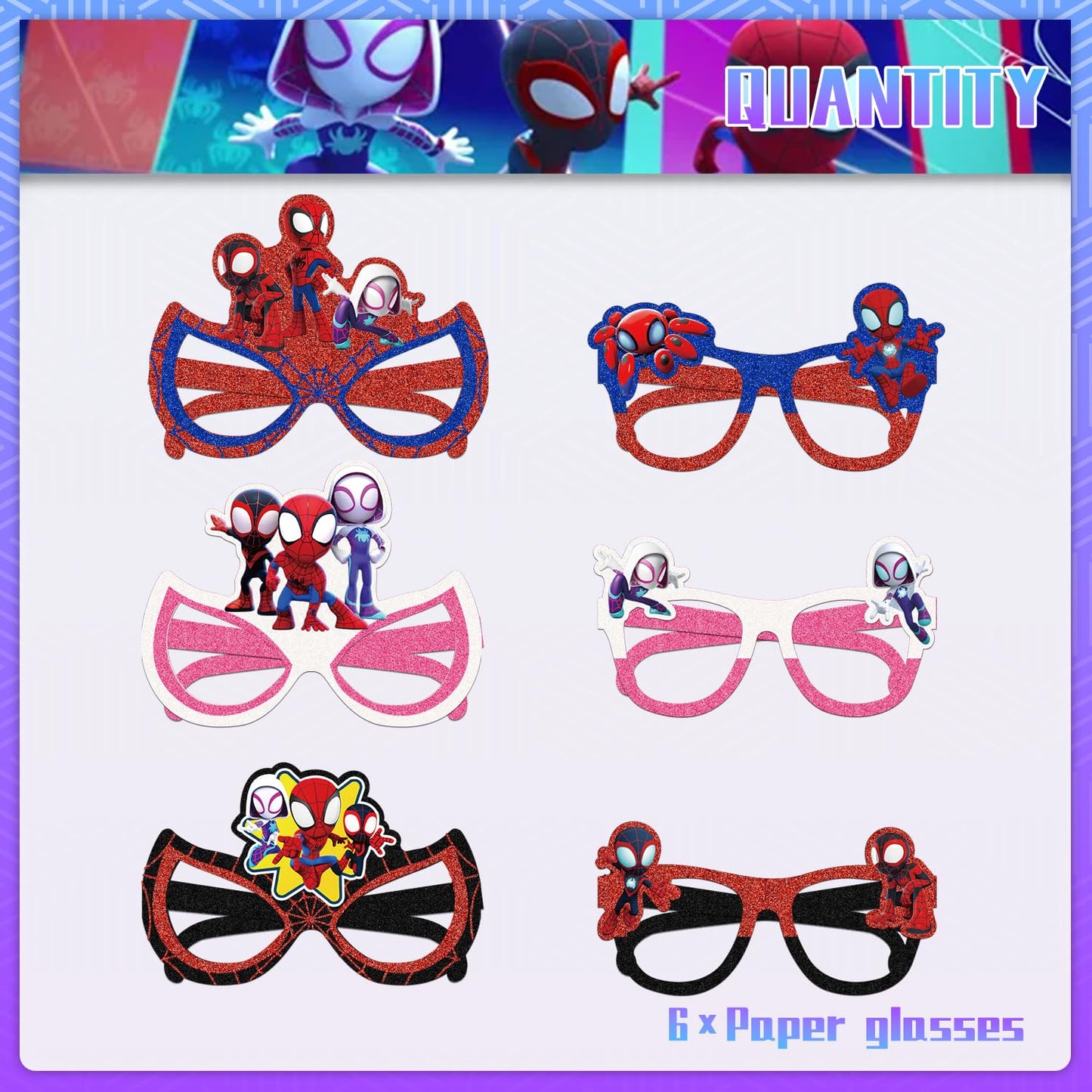 TOCKFIT 12Pcs Spider Themed Party Set: Decorative Glasses (Cosplay Style) - Ideal for Spider Themed Kids' Birthday Parties & Party Gifts