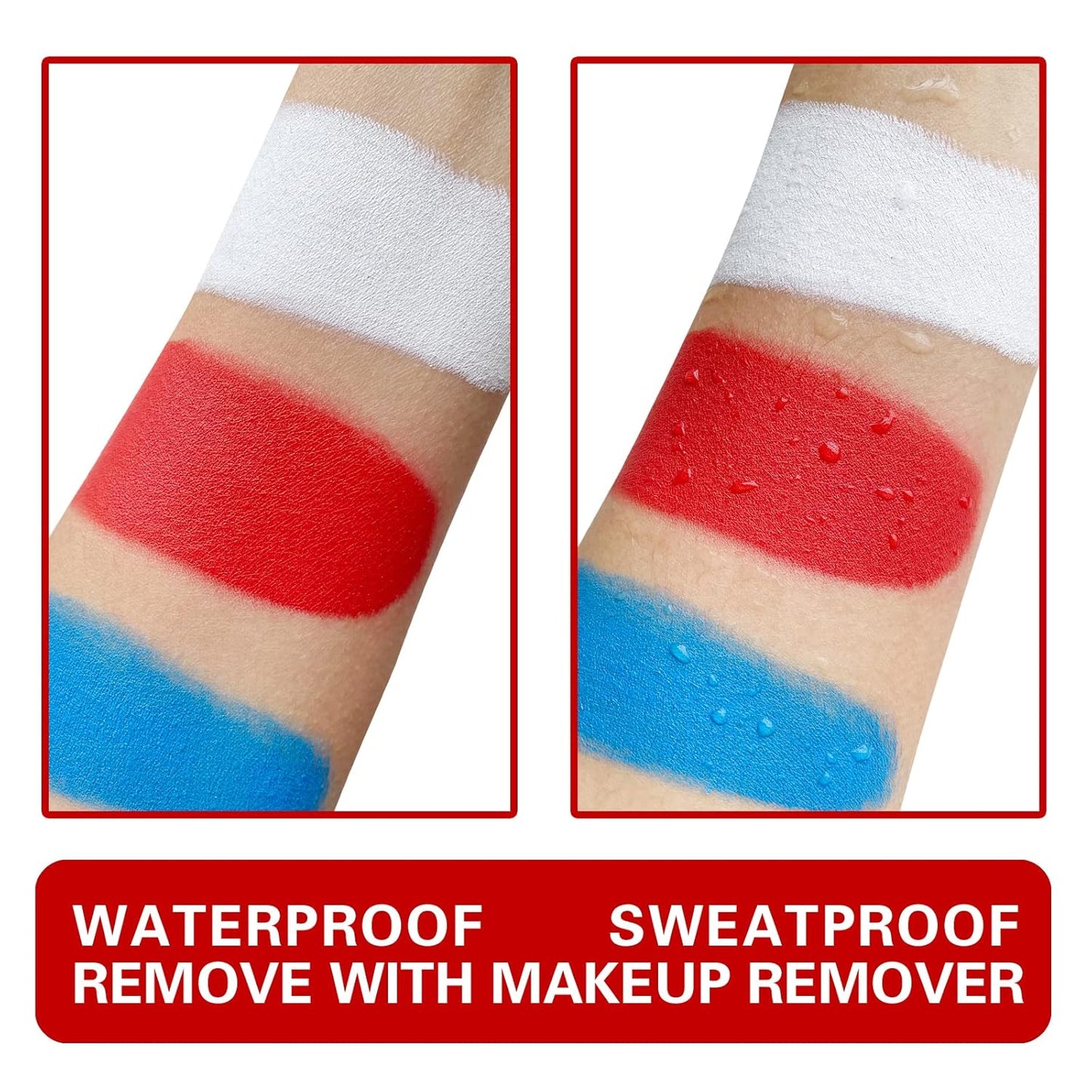Red White Blue Face Body Paint Set - 4th of July Patriotic Makeup with Brushes & Sponges