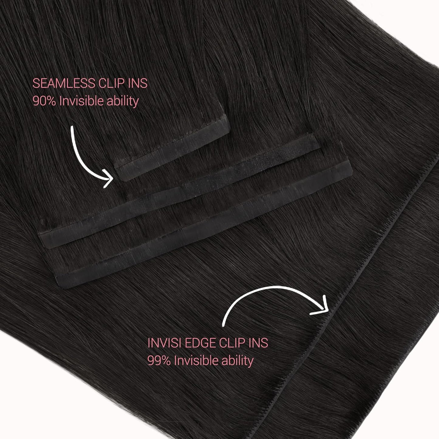 Invisi Edge Clip-In Hair Extensions Set - 16 Inch, 160g | Virgin Real Human Hair, #1B - 9 Pieces