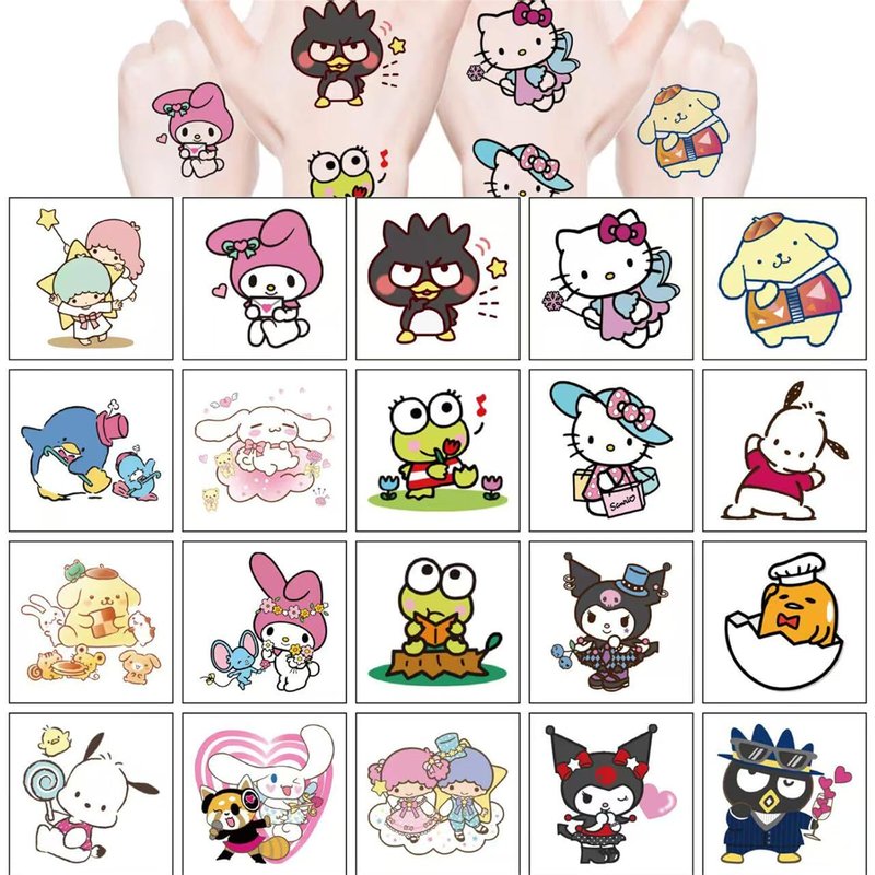 Sanrio Temporary Tattoos for Kids - 20 Cute Cartoon Character Stickers | Waterproof Non-Toxic Body Art for Parties