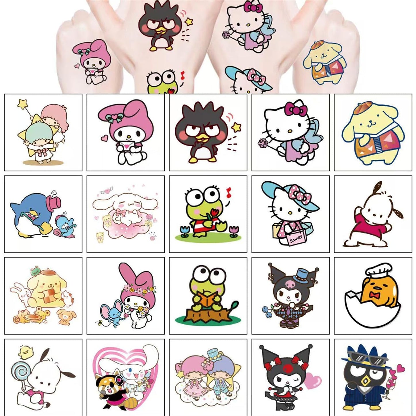 Cute Sanrio Temporary Tattoos - 20PCS Waterproof Cartoon Stickers | Fun Kids' Party Supplies