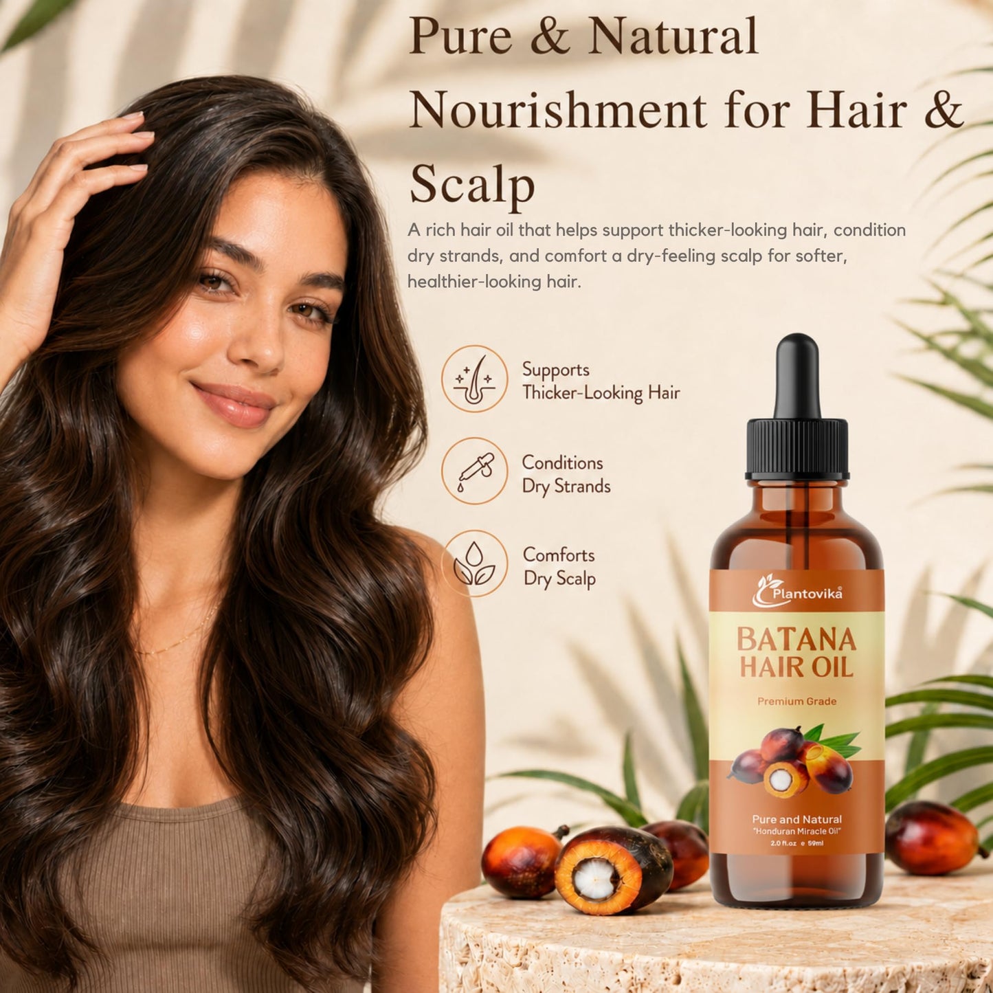 Plantovika Batana Oil for Hair Growth, 100% Pure Honduran Cold-Pressed Raw Unrefined Hair Mask & Scalp Treatment, Dr. Sebi Inspired for Damaged Hair, Men & Women, All Hair Types, 2 fl oz