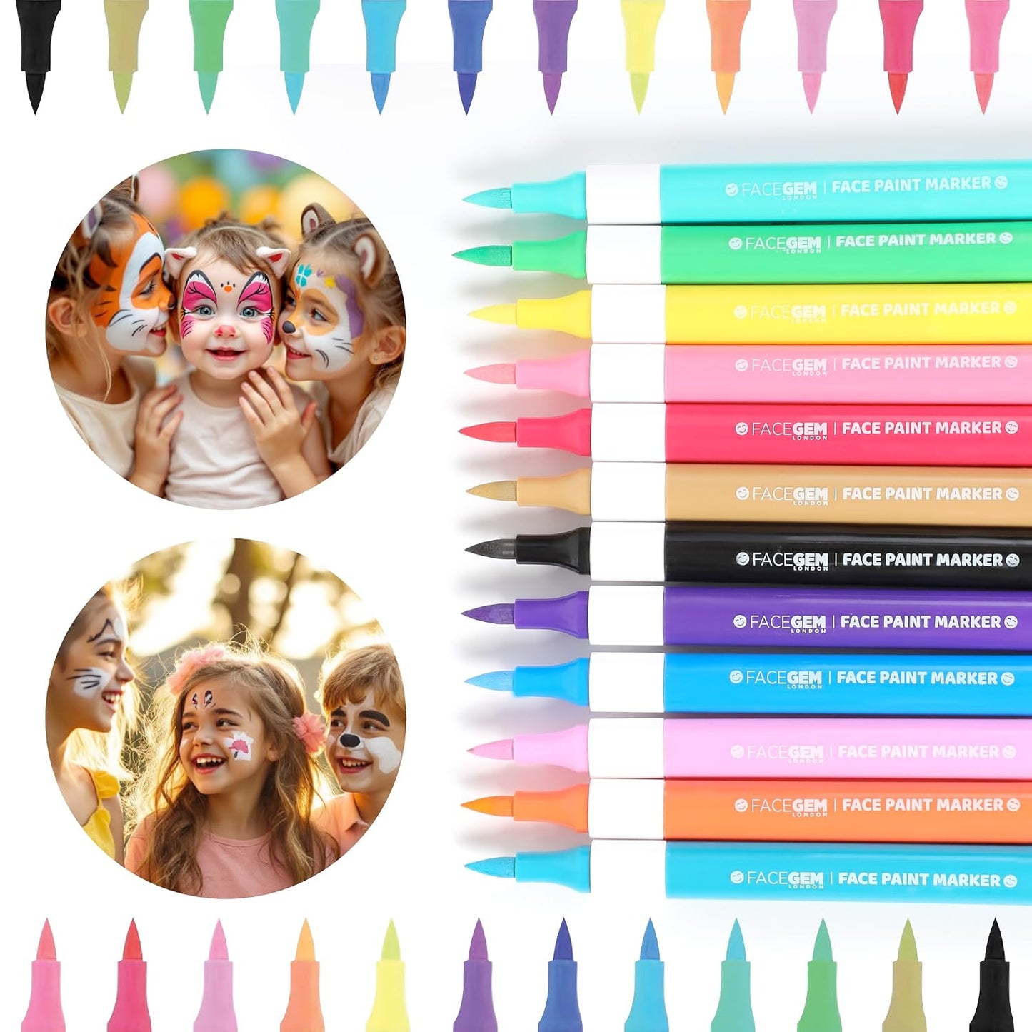Water-Based Face Paint Kit - 12 Vibrant Colors, Fast-Drying & Washable | Mess-Free Stencils for Festivals & Parties