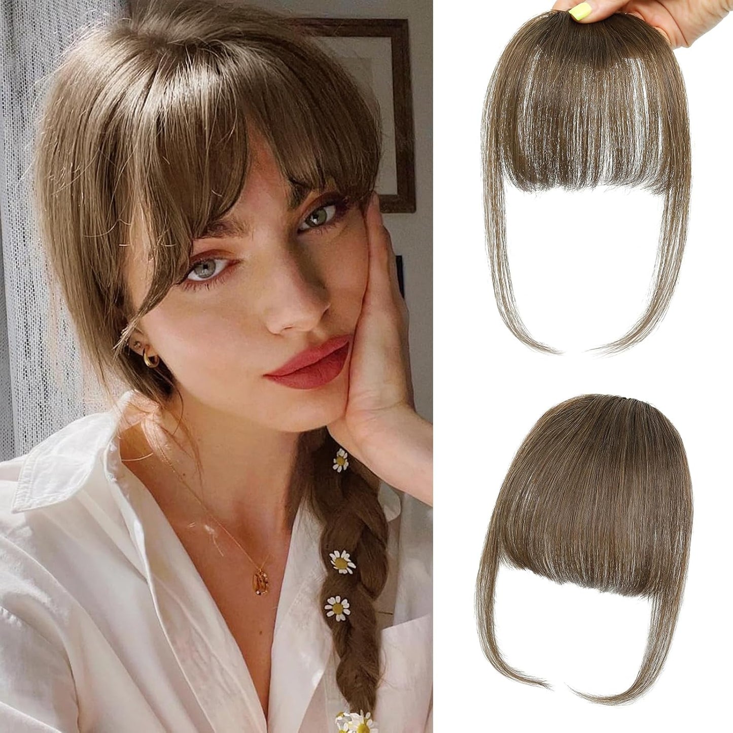 Bangs Hair Clip - 100% Real Human Hair Extensions | Natural Black Wispy Fringe for Women