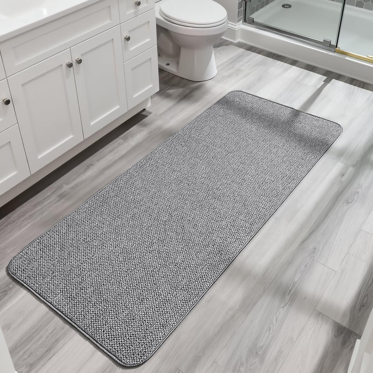Ultra Thin Bath Mat - Non-Slip Rubber Bathroom Rug, Quick Dry & Absorbent | Grey, 1'5"x2'3" (17x27 Inch)