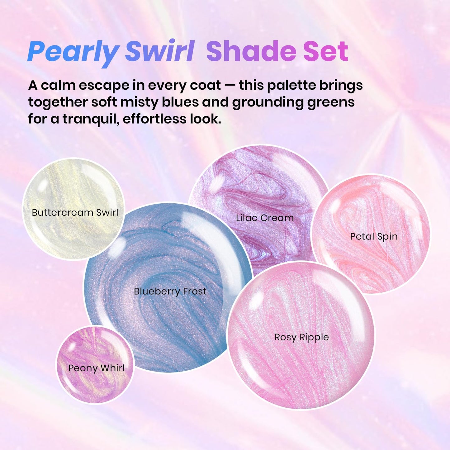 Beetles Spring Gel Polish Set - Stay Shining Pearly Swirl Shade Set, 6 Colors Mermaid Nail Swirl Shell Thread Effect Polish Soak Off Uv Gel Polish DIY Salon-Quality at Home Gift for Women