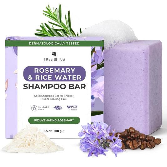 Rosemary Rice Water Shampoo Bar - Sulfate-Free Solid Shampoo with Caffeine & Biotin | Plastic-Free, Strengthens Thinning Hair