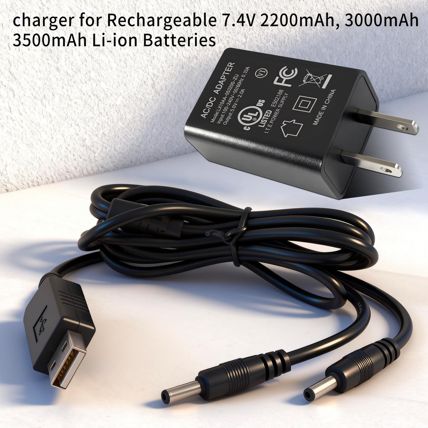 USB-DC Dual Port Charger 8.4V for Savior, Snow Deer, Sun Will Heated Gloves Socks Hats Vest Mittens Heating Pad Compatible with 7.4V SWB01 SWB03 2200 3000 3500mAh Rechargable Lithium Polymer Batteries