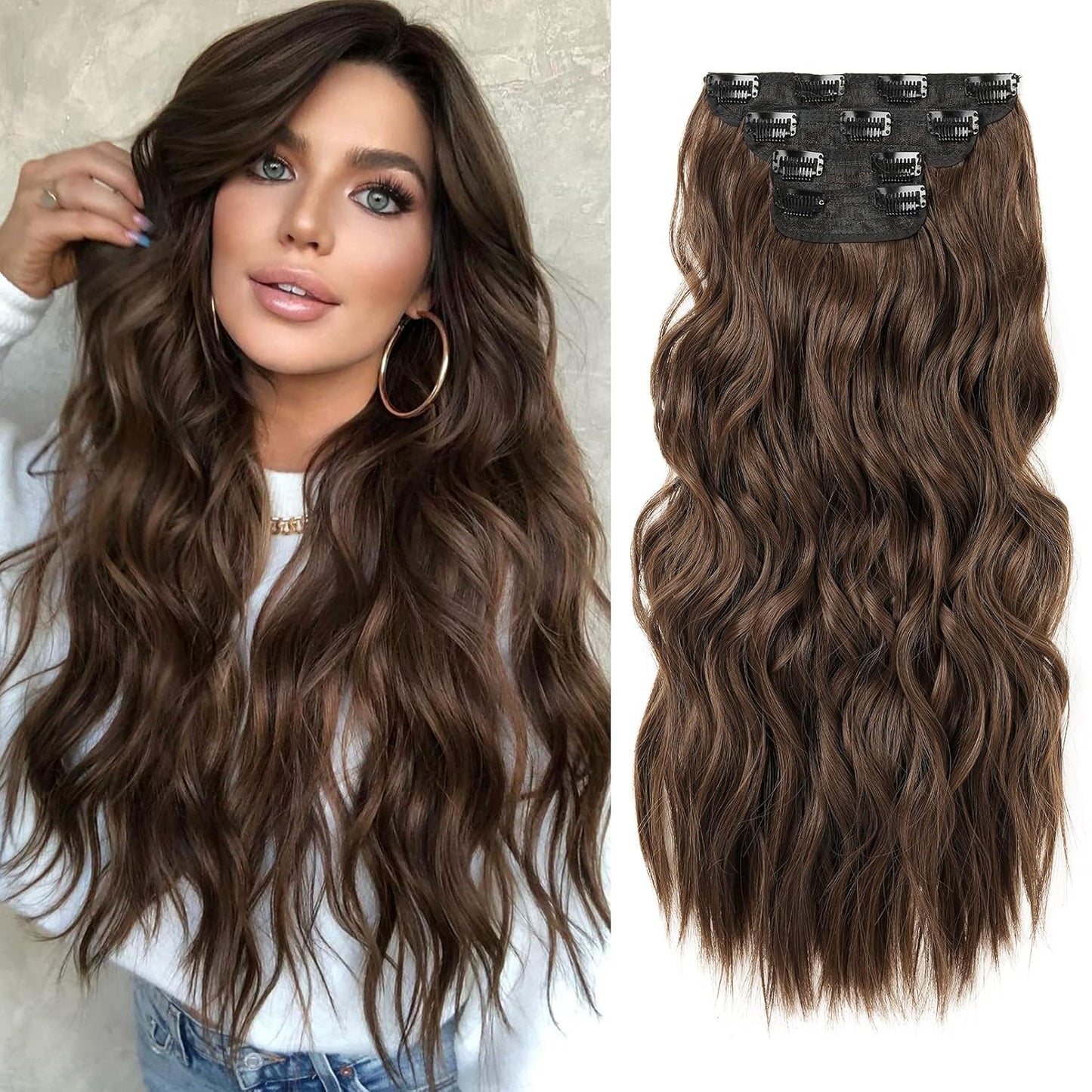 Clip-In Hair Extensions - 4PCS Natural Soft Synthetic Hairpieces for Women | Platinum Blonde