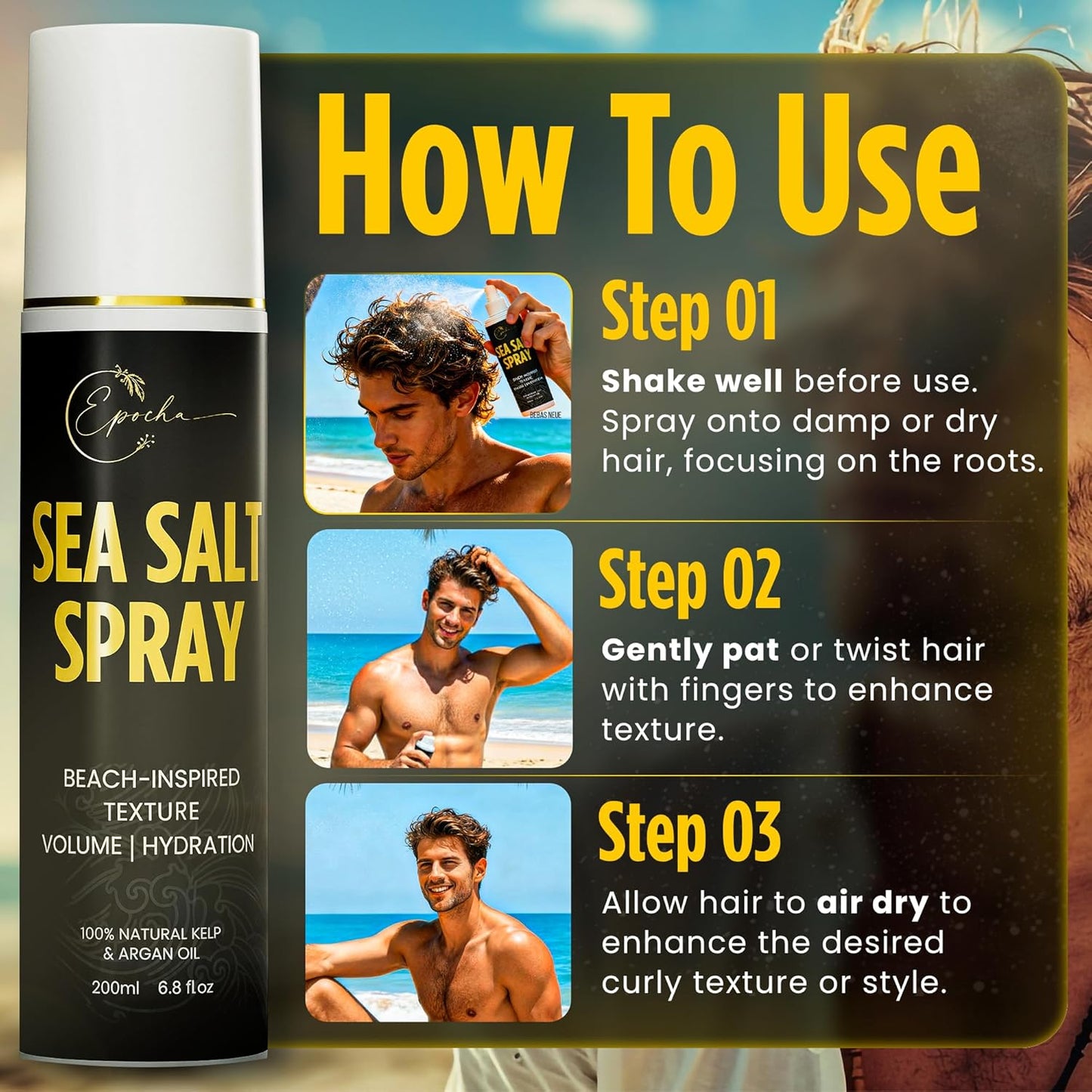 Epocha Sea Salt Hair Spray - 100% Natural Kelp & Argan Oil - Texturizing Beach Waves & Volume | 6.8oz