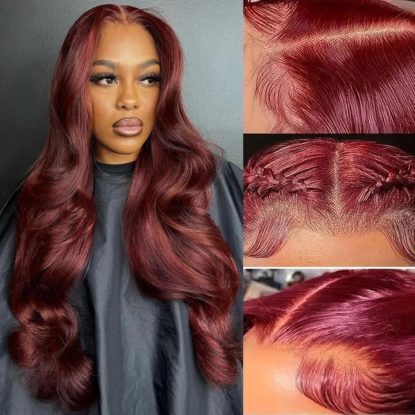 Burgundy Human Hair Wig - Water Wave Lace Front, 26-Inch 99J Deep Wave for Women | HD Transparent 13x4