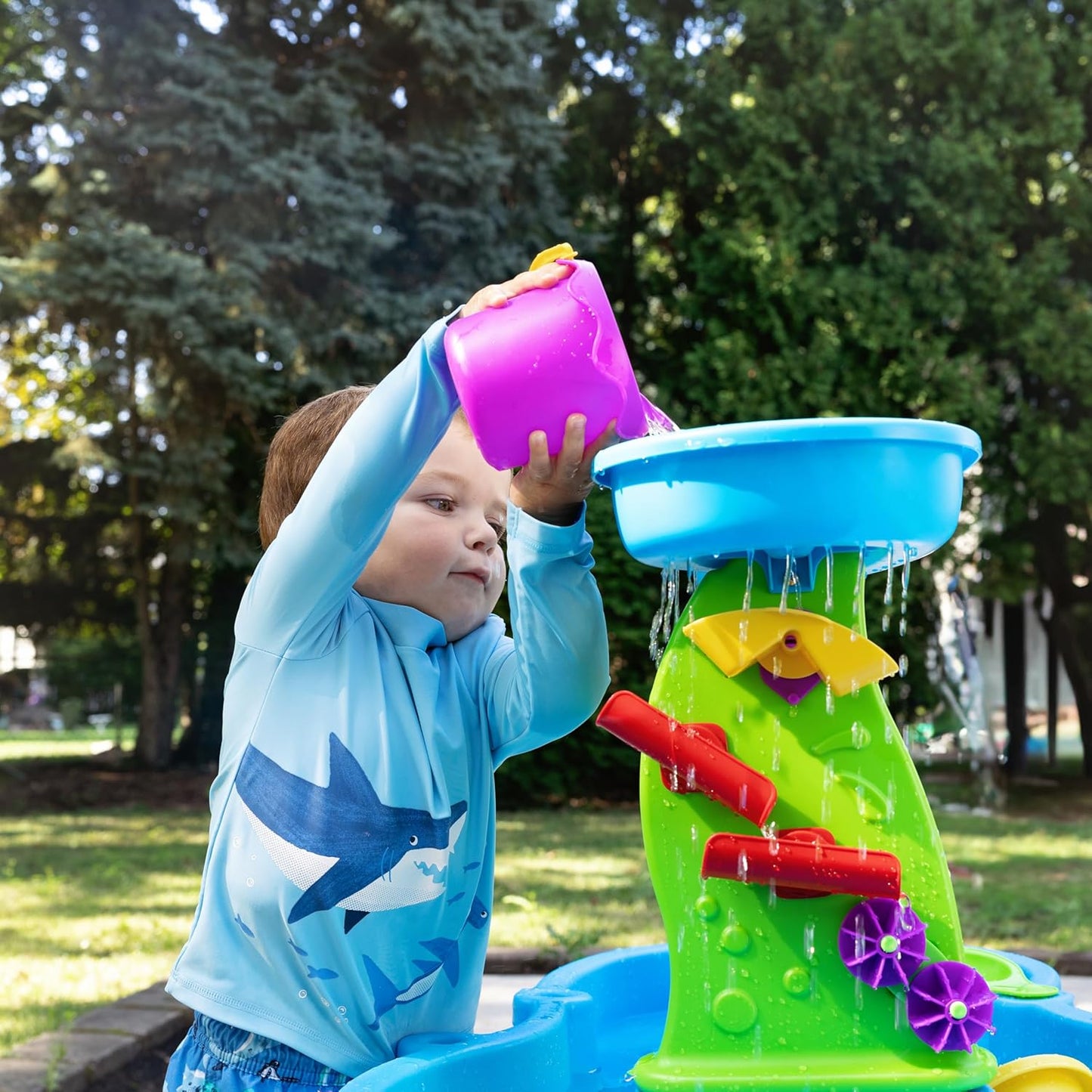 Step2 Rain Showers Splash Pond Water Table | Kids Sensory Playset with 13 Accessories for Outdoor Fun, Blue & Green, Ages 1.5+
