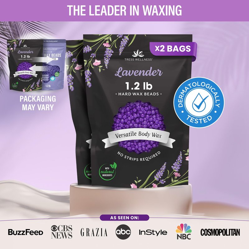Tress Wellness Wax Beads - Safe for Skin - Dermatologically Tested - At-Home Kit for Bikini, Lavender 2 x 1.2lb, 2 pack