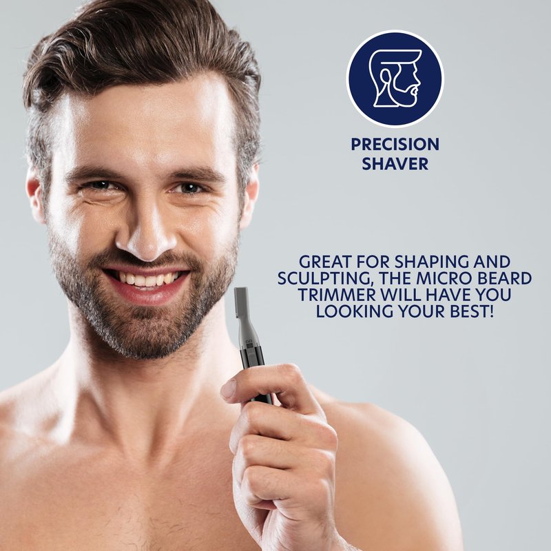 CHARGEWORX Micro Precision Beard Trimmer for Men, Cordless Double-Sided Mustache & Detail Razor, Battery-Operated Facial Hair Trimmer with Protective Cap & Ergonomic Handle, Black