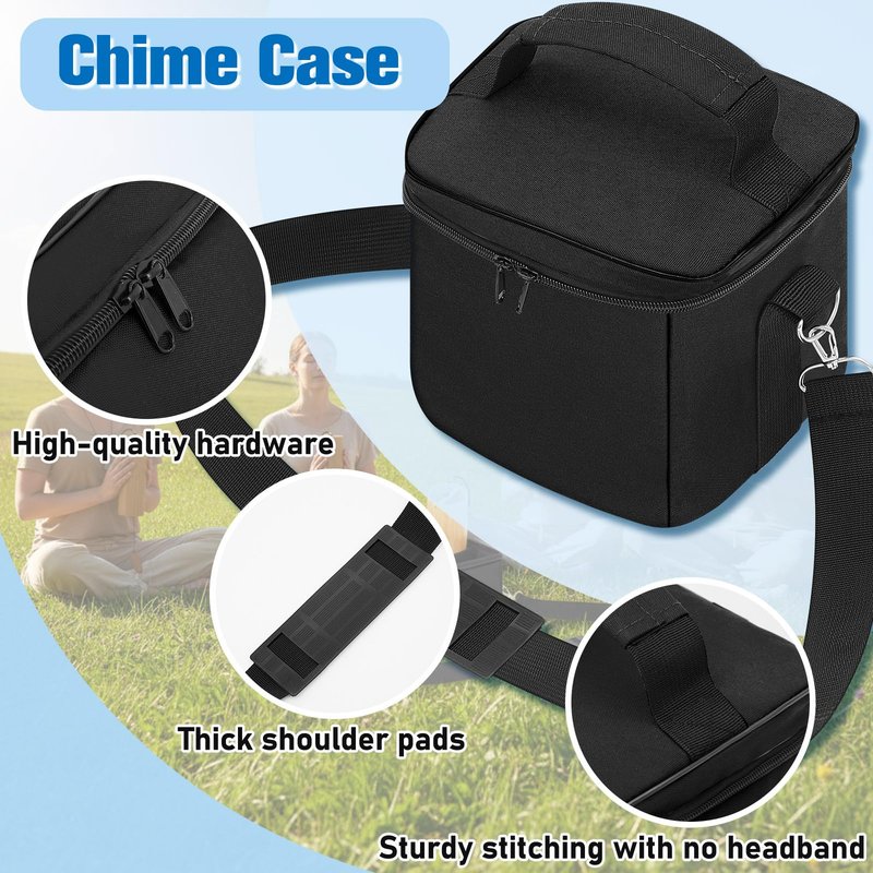 Sunnymove Universal Chimes Case Bag Hold up to 4 Chimes Accessory for Sound Healing Meditation Toolkit Protective Carrying Transport Travel Gig Bag for Wind Chime (Not Included), 8x8x8 Inch(Black)