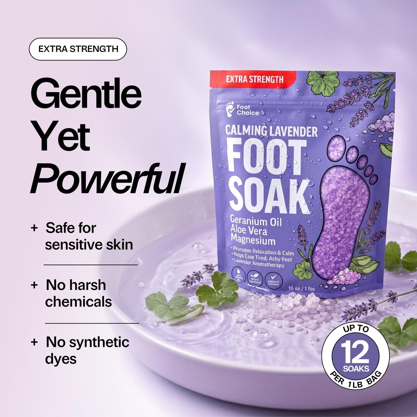 Foot Choice Lavender Foot Soak with Epsom Salt - Calming Aromatherapy for Relaxation & Better Sleep - Soothes Tired, Achy Feet & Softens Skin - Made in USA, 1lb